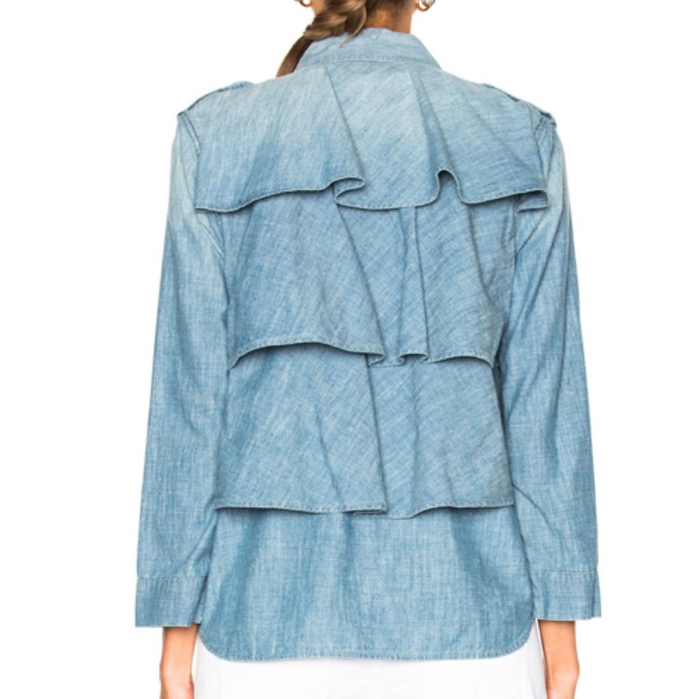 AMO Ruffle Back Army Jacket in Chambray Denim Jean - Picture 3 of 6